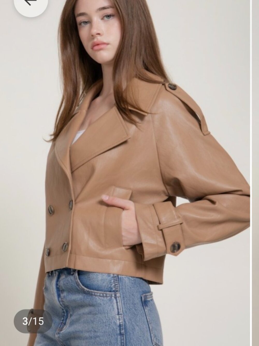 Tan Faux Leather Cropped Trench Coat
